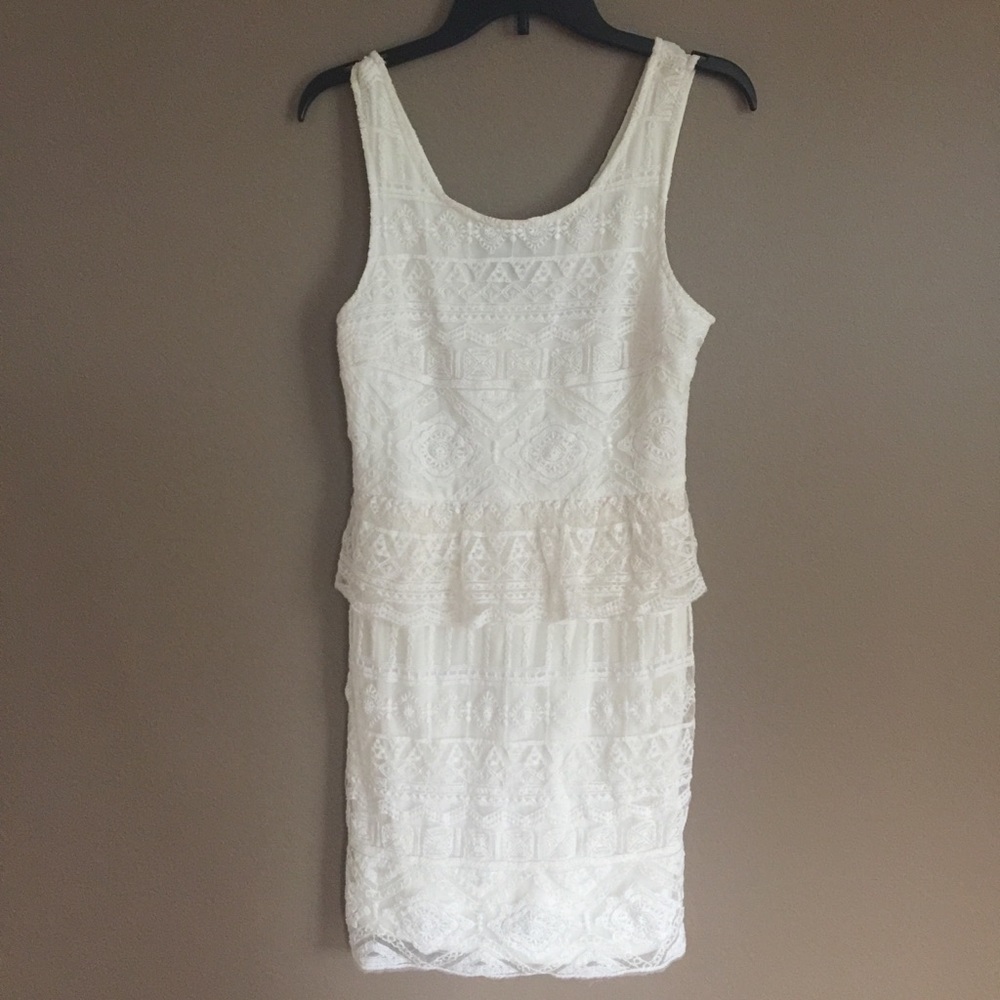 American Eagle cream Lace peplum dress